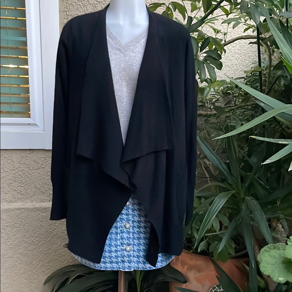 Black Diane Von Furstenberg Cashmere Draped Open Front Cardigan with Pockets